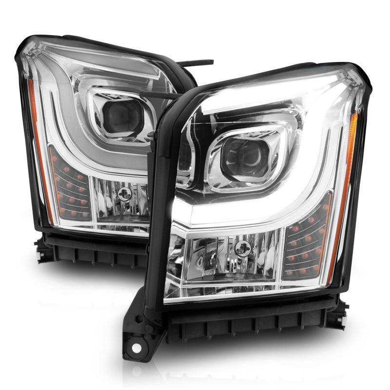 ANZO 2015-2017 GMC Yukon XL Projector Headlights W Lightbar - Chrome/Amber - Crew Original