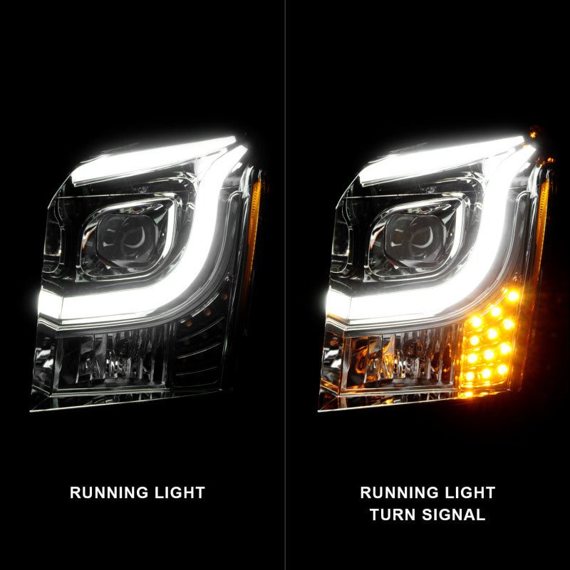 ANZO 2015-2017 GMC Yukon XL Projector Headlights W Lightbar - Chrome/Amber - Crew Original