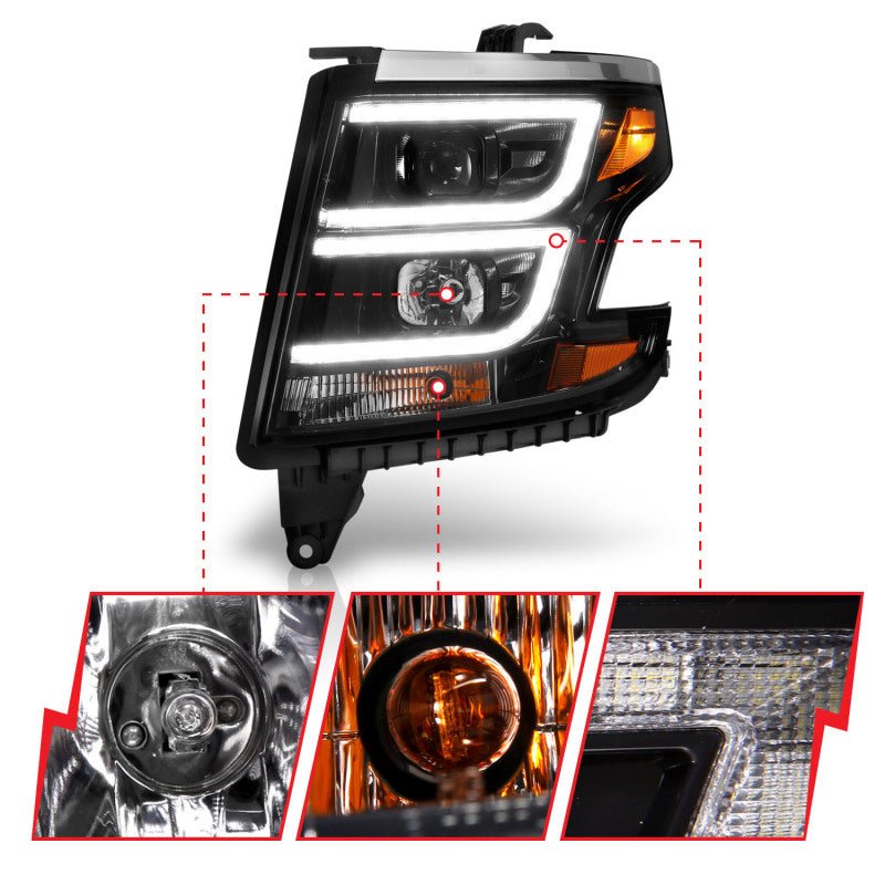 ANZO 2015-2020 Chevy Tahoe Projector Headlights Plank Style Black w/DRL - Crew Original