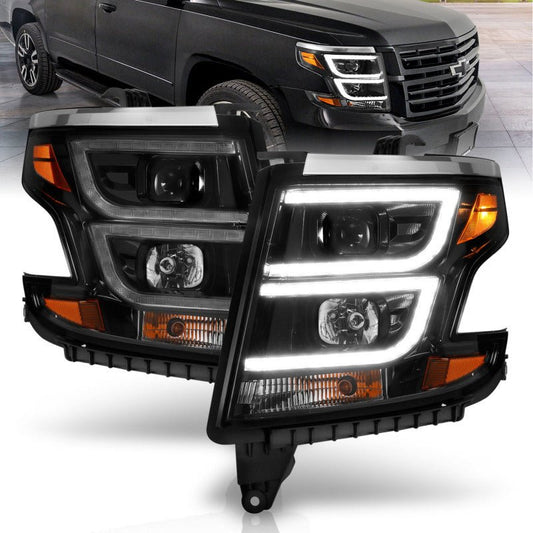 ANZO 2015-2020 Chevy Tahoe Projector Headlights Plank Style Black w/DRL - Crew Original