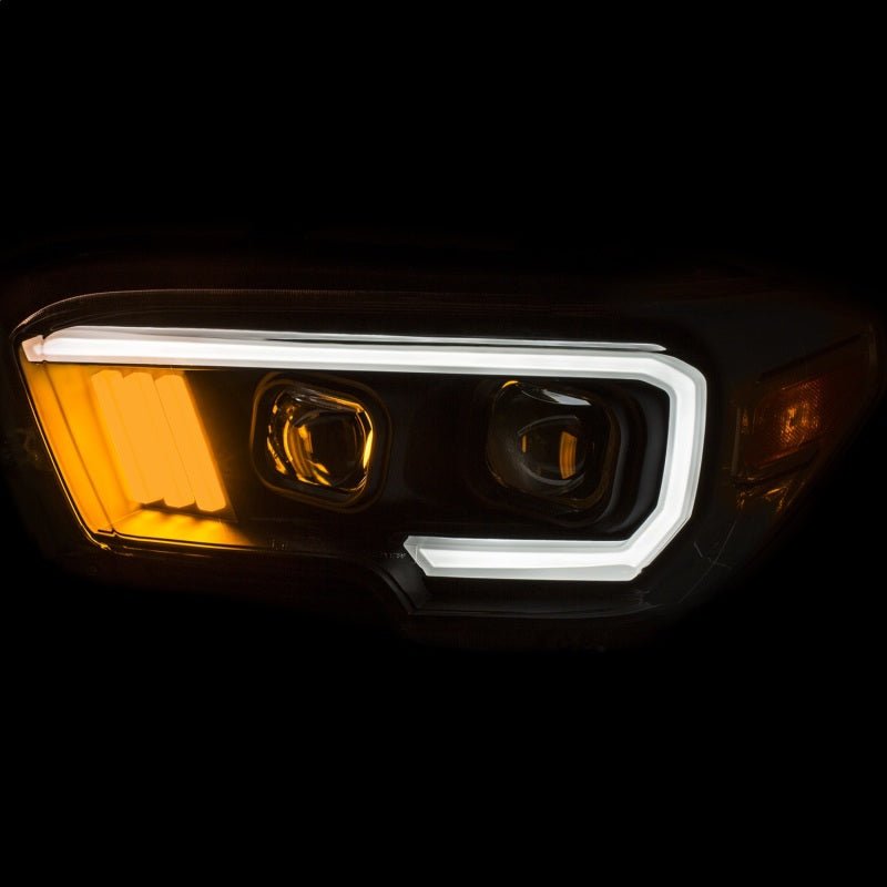 ANZO 2016-2017 Toyota Tacoma Projector Headlights w/ Plank Style Black w/ Amber - Crew Original