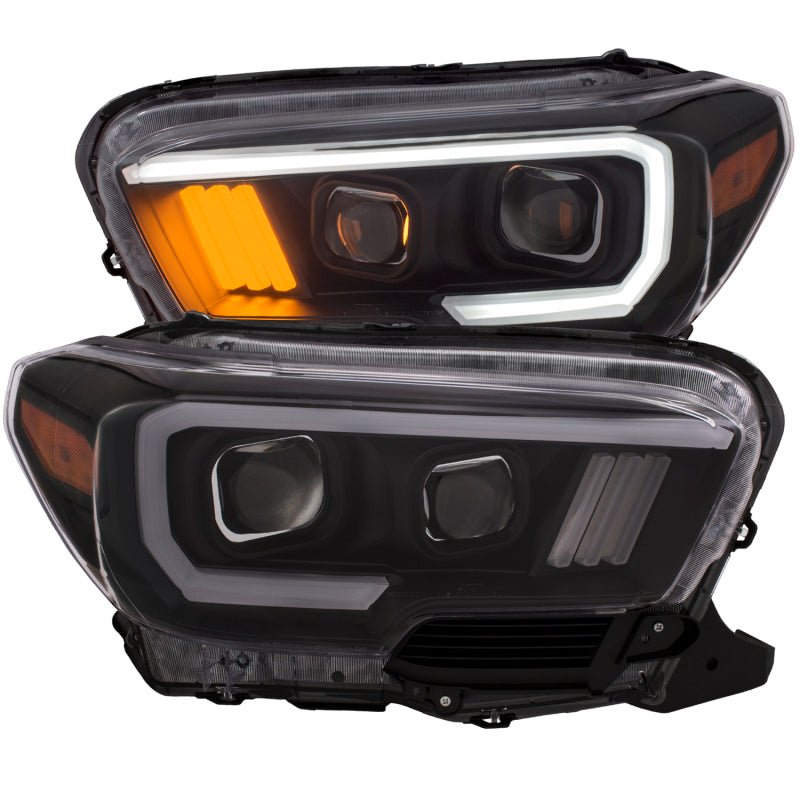 ANZO 2016-2017 Toyota Tacoma Projector Headlights w/ Plank Style Black w/ Amber - Crew Original