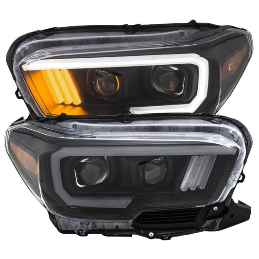 ANZO 2016-2017 Toyota Tacoma Projector Headlights w/ Plank Style Design Black/Amber w/ DRL - Crew Original