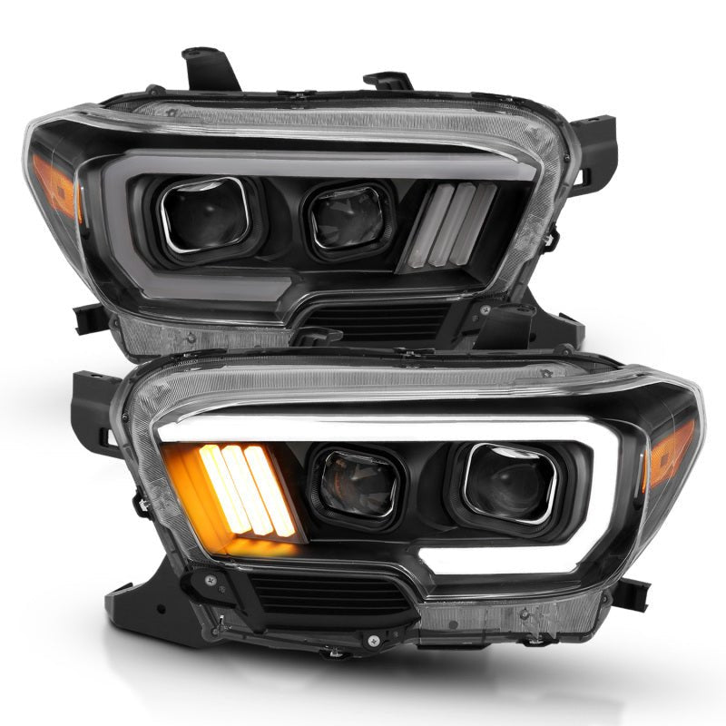 ANZO 2016-2017 Toyota Tacoma Projector Headlights w/ Plank Style Design Black/Amber w/ DRL - Crew Original