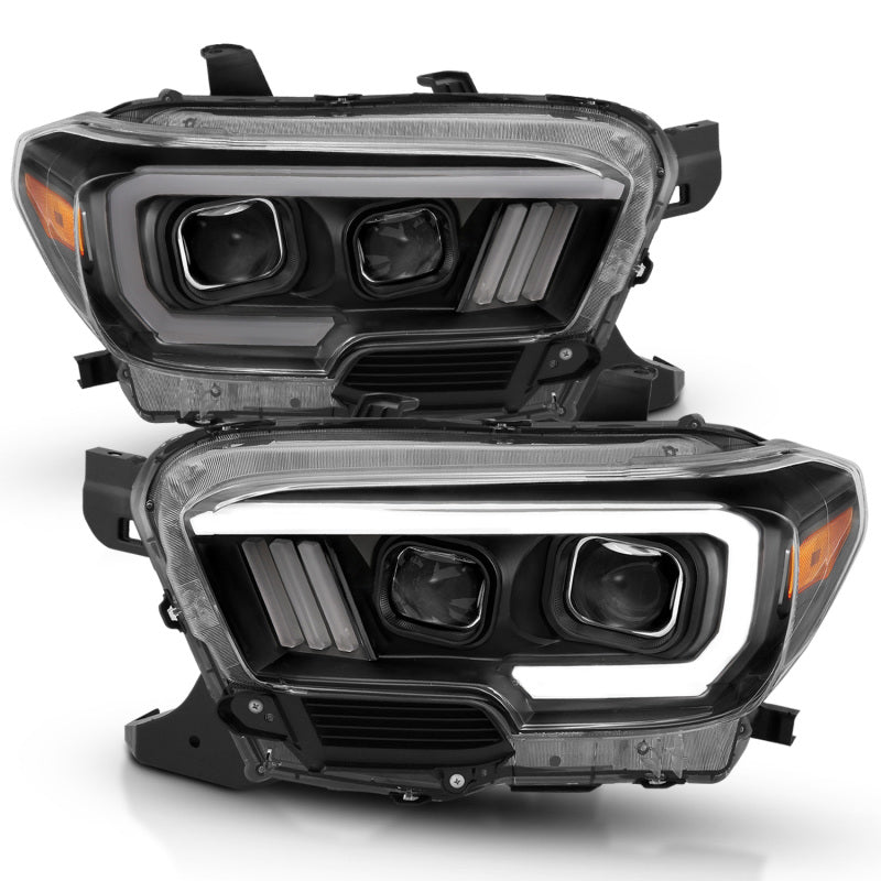 ANZO 2016-2017 Toyota Tacoma Projector Headlights w/ Plank Style Design Black/Amber w/ DRL - Crew Original