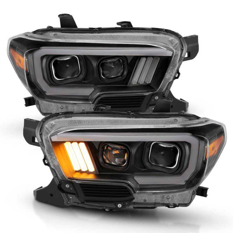 ANZO 2016-2017 Toyota Tacoma Projector Headlights w/ Plank Style Design Black/Amber w/ DRL - Crew Original