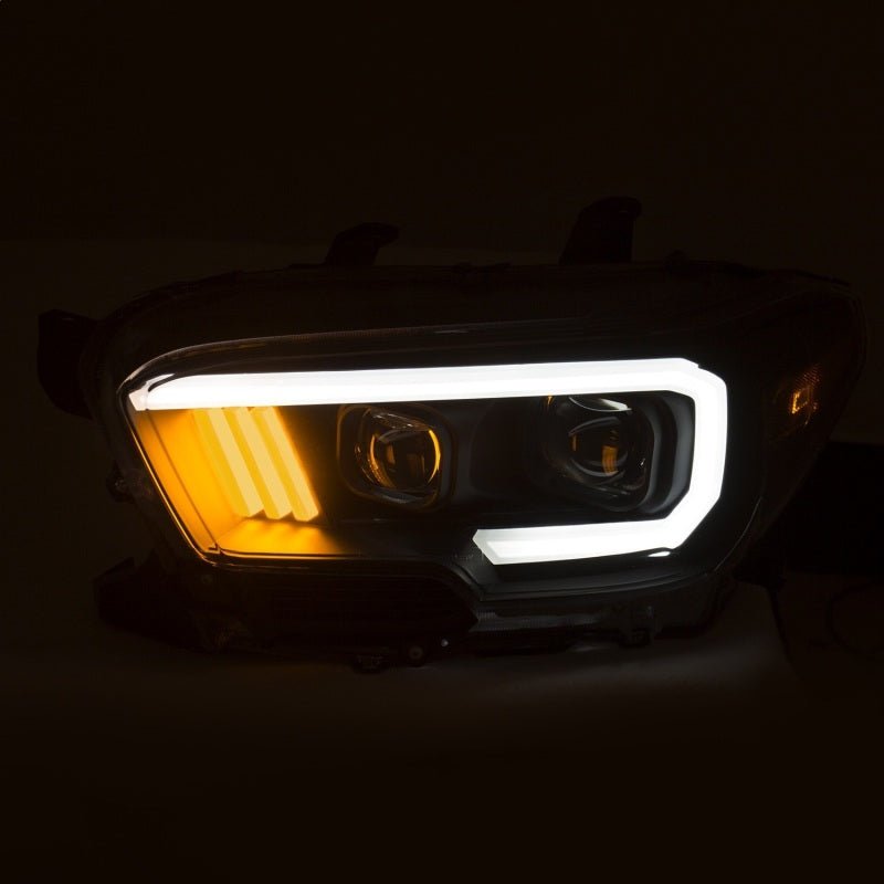 ANZO 2016-2017 Toyota Tacoma Projector Headlights w/ Plank Style Design Black/Amber w/ DRL - Crew Original