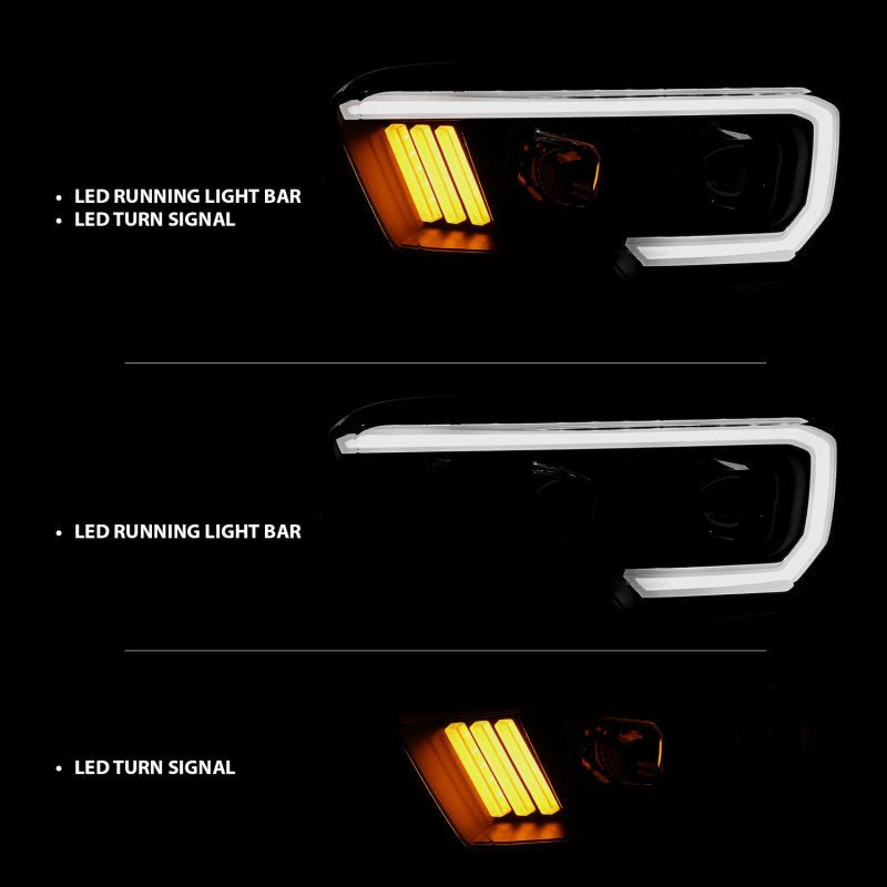 ANZO 2016-2017 Toyota Tacoma Projector Headlights w/ Plank Style Design Black/Amber w/ DRL - Crew Original