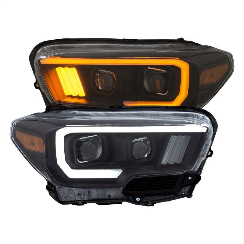 ANZO 2016-2017 Toyota Tacoma Projector Headlights w/ Plank Style Switchback Black w/ Amber - Crew Original