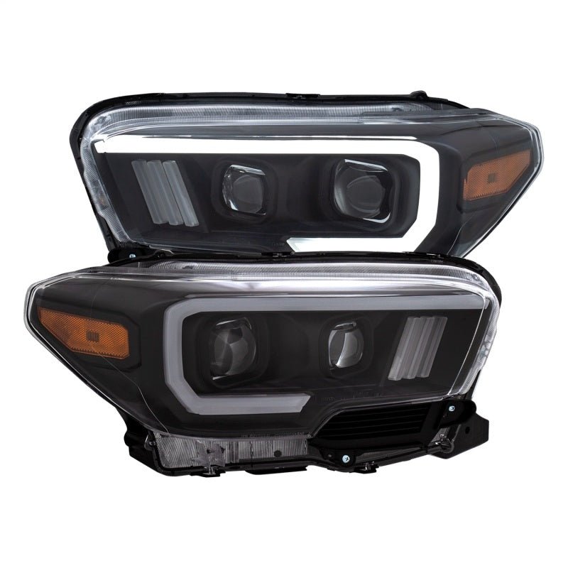 ANZO 2016-2017 Toyota Tacoma Projector Headlights w/ Plank Style Switchback Black w/ Amber - Crew Original