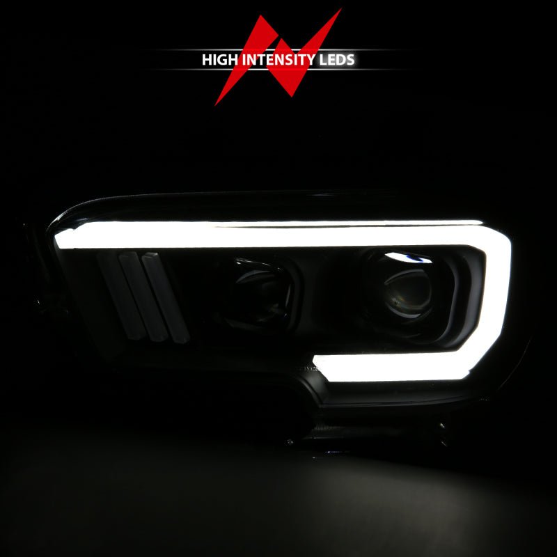 ANZO 2016-2017 Toyota Tacoma Projector Headlights w/ Plank Style Switchback Black w/ Amber - Crew Original