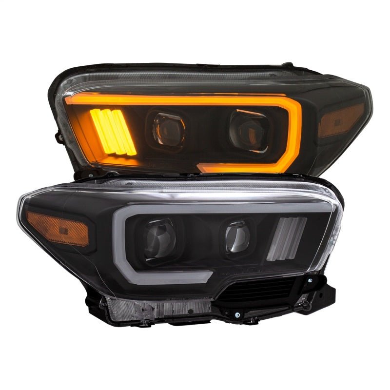 ANZO 2016-2017 Toyota Tacoma Projector Headlights w/ Plank Style Switchback Black w/ Amber - Crew Original