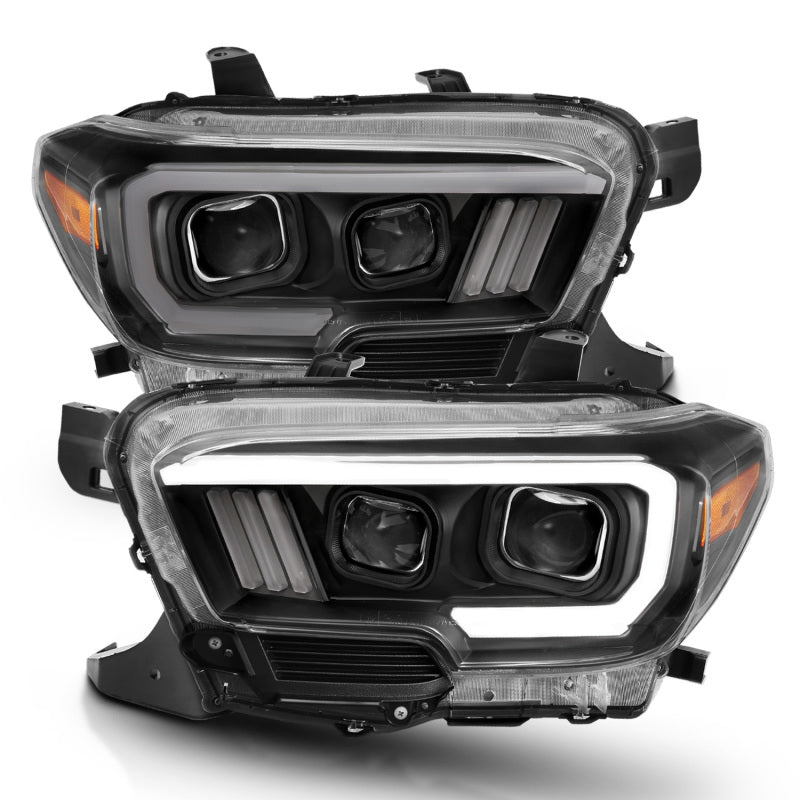 ANZO 2016-2017 Toyota Tacoma Projector Headlights w/ Plank Style Switchback Black w/ Amber - Crew Original