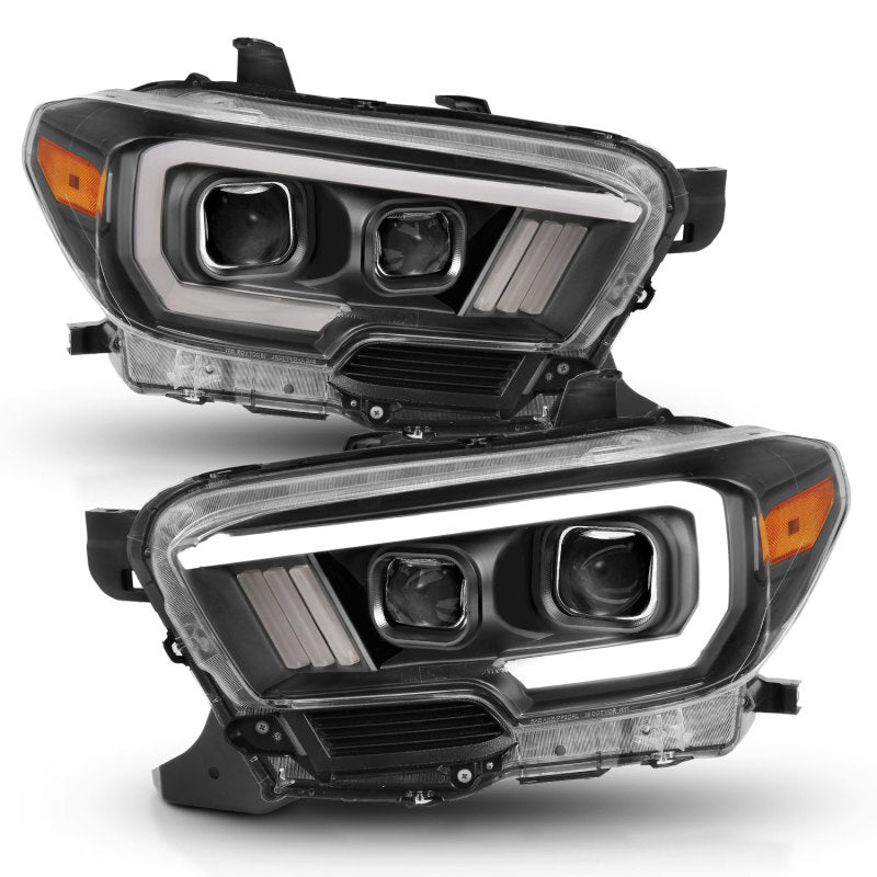 ANZO 2016-2017 Toyota Tacoma Projector Headlights w/ Plank Style Switchback Black w/ Amber w/ DRL - Crew Original