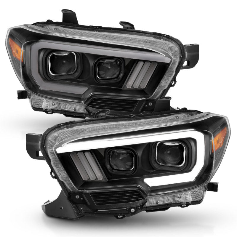 ANZO 2016-2017 Toyota Tacoma Projector Headlights w/ Plank Style Switchback Black w/ Amber w/ DRL - Crew Original