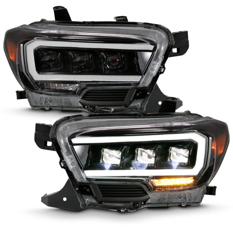 ANZO 2016-2018 Toyota Tacoma LED Projector Headlights Plank Style Black w/ Amber - Crew Original