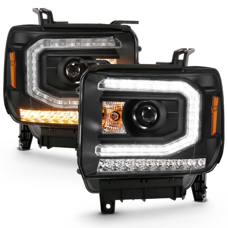 ANZO 2016-2019 Gmc Sierra 1500 Projector Headlight Plank Style Black w/ Sequential Amber Signal - Crew Original