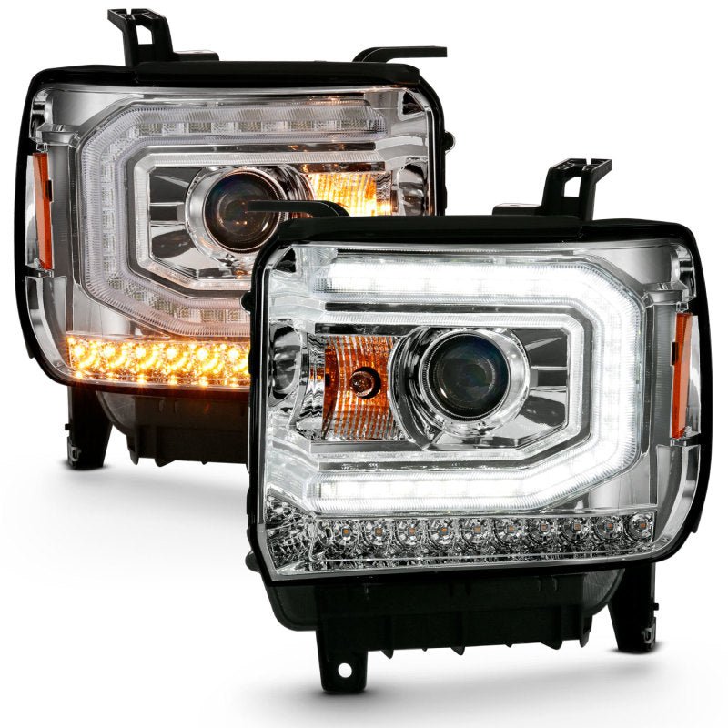 ANZO 2016-2019 Gmc Sierra 1500 Projector Headlight Plank Style Chrome w/ Sequential Amber Signal - Crew Original