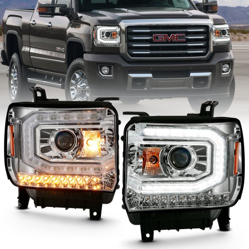 ANZO 2016-2019 Gmc Sierra 1500 Projector Headlight Plank Style Chrome w/ Sequential Amber Signal - Crew Original