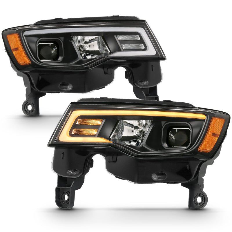 ANZO 2017-2018 Jeep Grand Cherokee Projector Headlights w/ Plank Style Switchback - Black w/ Amber - Crew Original