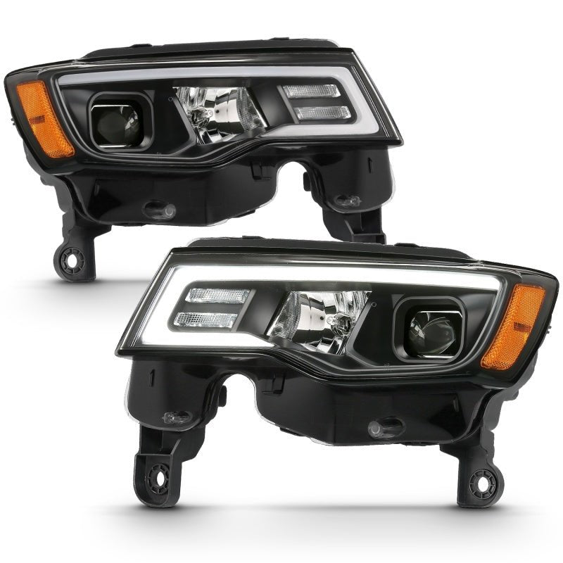 ANZO 2017-2018 Jeep Grand Cherokee Projector Headlights w/ Plank Style Switchback - Black w/ Amber - Crew Original