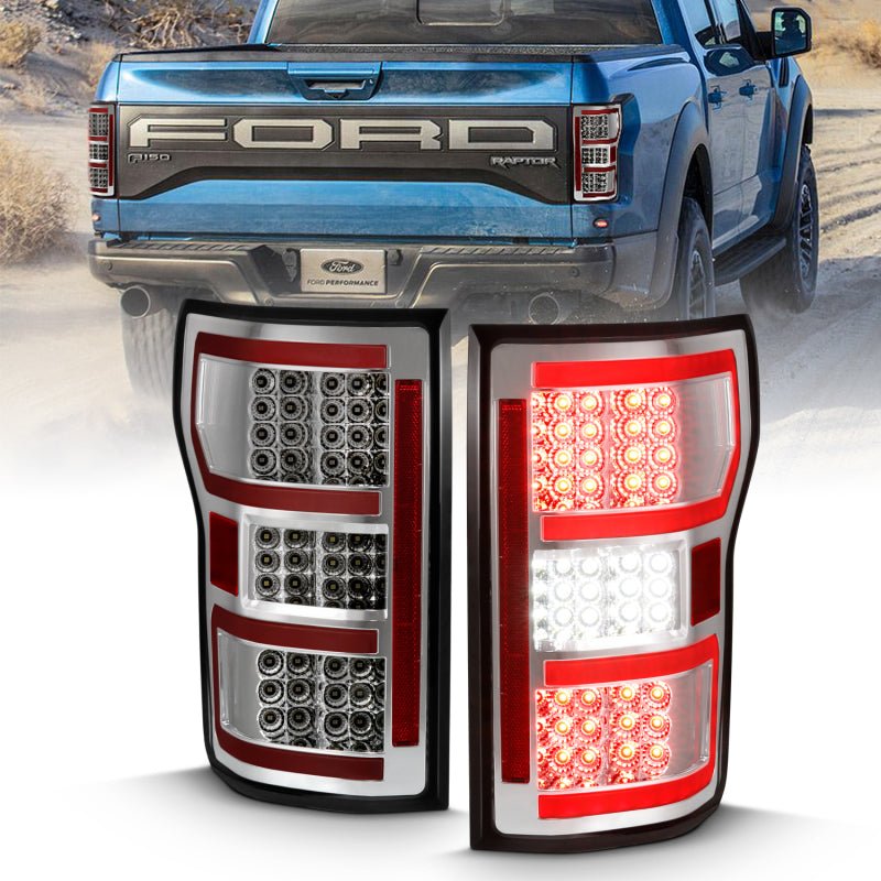 ANZO 2018-2019 Ford F-150 LED Taillight Chrome (Red Light Bar) (w/ Sequential) - Crew Original