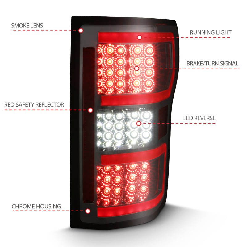 ANZO 2018-2019 Ford F-150 LED Taillight Smoke (Red Light Bar) (w/ Sequential) - Crew Original