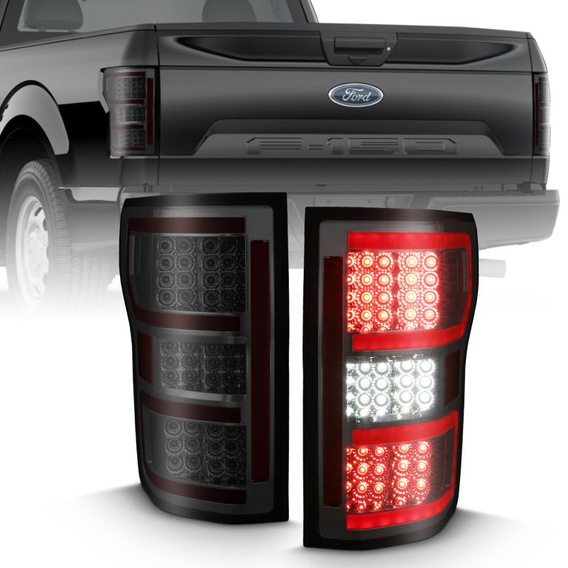 ANZO 2018-2019 Ford F-150 LED Taillight Smoke (Red Light Bar) (w/ Sequential) - Crew Original