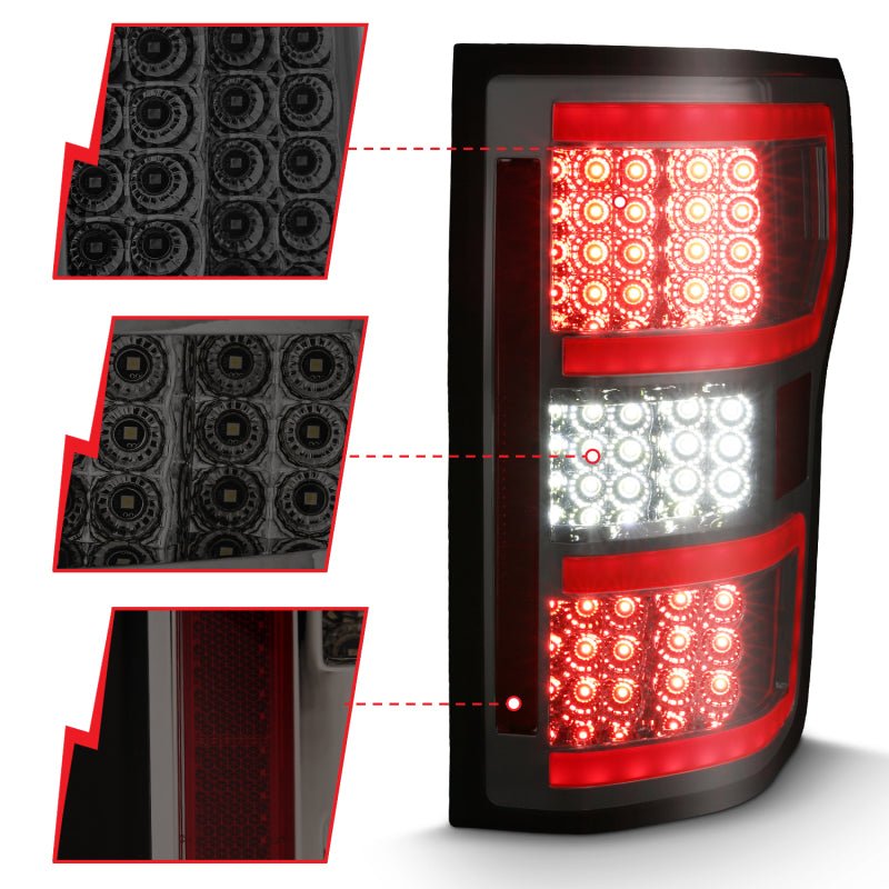 ANZO 2018-2019 Ford F-150 LED Taillight Smoke (Red Light Bar) (w/ Sequential) - Crew Original