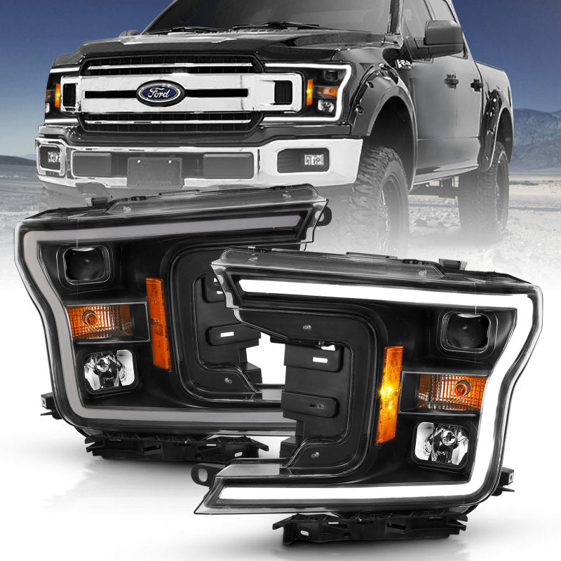 ANZO 2018-2019 Ford F-150 Projector Plank Style H.L. Black Amber (Without Switchback) - Crew Original