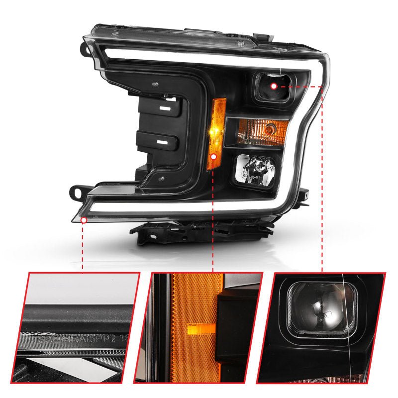 ANZO 2018-2019 Ford F-150 Projector Plank Style H.L. Black Amber (Without Switchback) - Crew Original