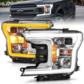 ANZO 2018-2020 Ford F-150 Projector Headlight w/Plank Style Switchback Chrome Housing - Crew Original