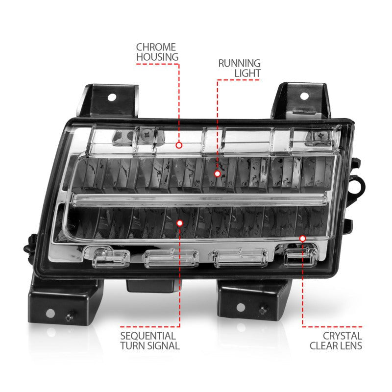 ANZO 2018-2021 Jeep Wrangler LED Side Markers Chrome Housing Clear Lens w/ Sequential Signal - Crew Original