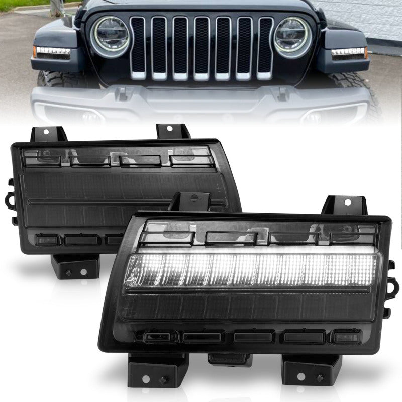 ANZO 2018-2021 Jeep Wrangler LED Side Markers Chrome Housing Smoke Lens w/ Seq. Signal Low Config - Crew Original