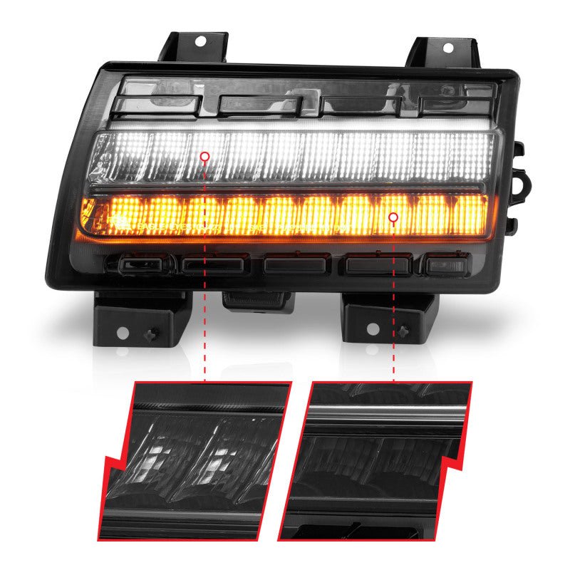 ANZO 2018-2021 Jeep Wrangler LED Side Markers Chrome Housing Smoke Lens w/ Seq. Signal Low Config - Crew Original