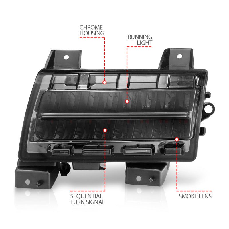 ANZO 2018-2021 Jeep Wrangler LED Side Markers Chrome Housing Smoke Lens w/ Seq. Signal Sport Bulb - Crew Original