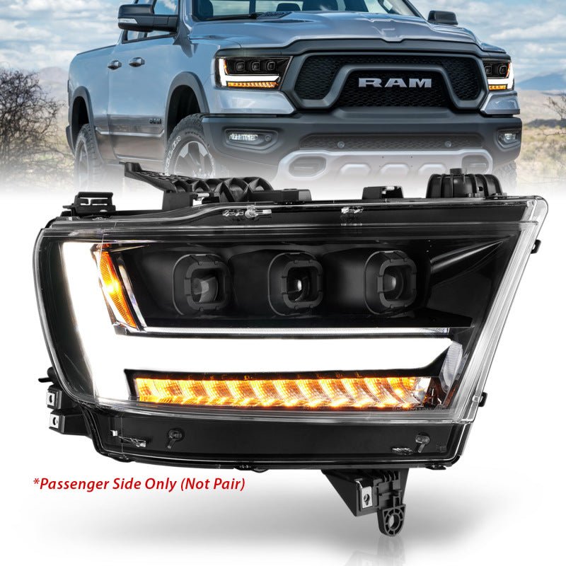 ANZO 2019-2020 Dodge Ram 1500 LED Projector Headlights Plank Style w/ Sequential Black (Passenger) - Crew Original