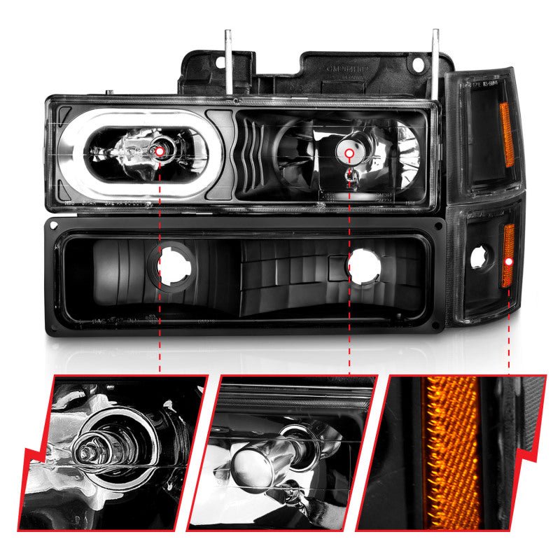 ANZO 88-98 Chevrolet C1500 Crystal Headlights Black Housing w/ Signal and Side Marker Lights - Crew Original