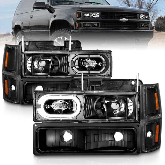 ANZO 88-98 Chevrolet C1500 Crystal Headlights Black Housing w/ Signal and Side Marker Lights - Crew Original