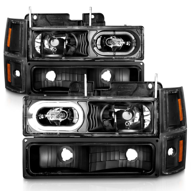 ANZO 88-98 Chevrolet C1500 Crystal Headlights Black Housing w/ Signal and Side Marker Lights - Crew Original