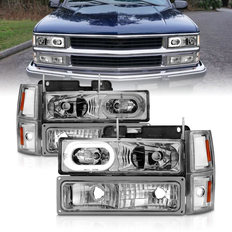 ANZO 88-98 Chevrolet C1500 Crystal Headlights Chrome Housing w/ Signal and Side Marker Lights - Crew Original