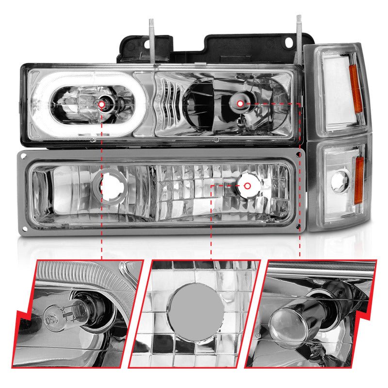 ANZO 88-98 Chevrolet C1500 Crystal Headlights Chrome Housing w/ Signal and Side Marker Lights - Crew Original