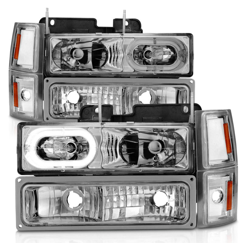 ANZO 88-98 Chevrolet C1500 Crystal Headlights Chrome Housing w/ Signal and Side Marker Lights - Crew Original