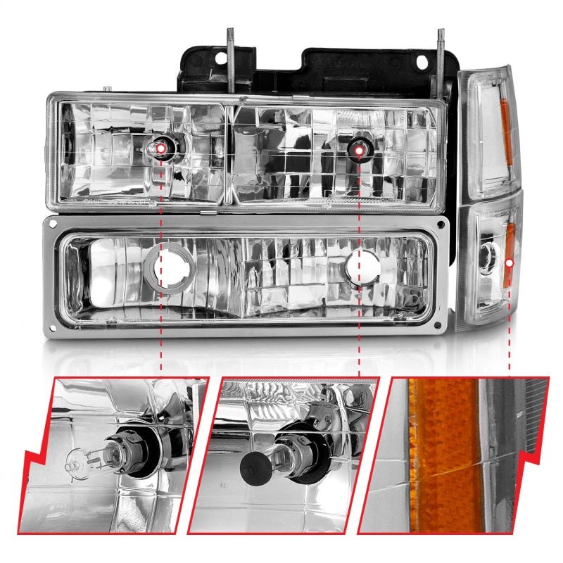 ANZO 88-98 Chevrolet C1500 Crystal Headlights Chrome w/ Signal and Side Marker Lights - Crew Original