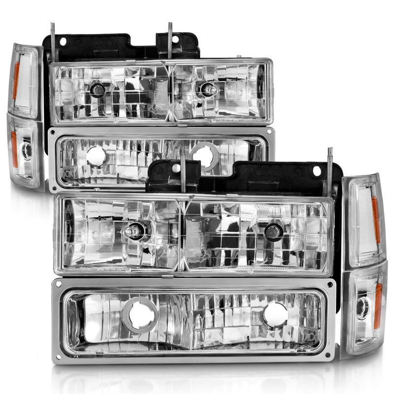 ANZO 88-98 Chevrolet C1500 Crystal Headlights Chrome w/ Signal and Side Marker Lights - Crew Original