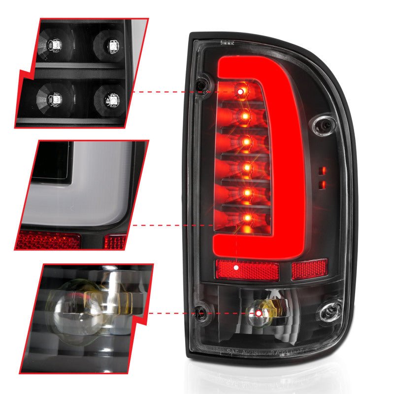 ANZO 95-00 Toyota Tacoma LED Taillights Black Housing Clear Lens (Pair) - Crew Original