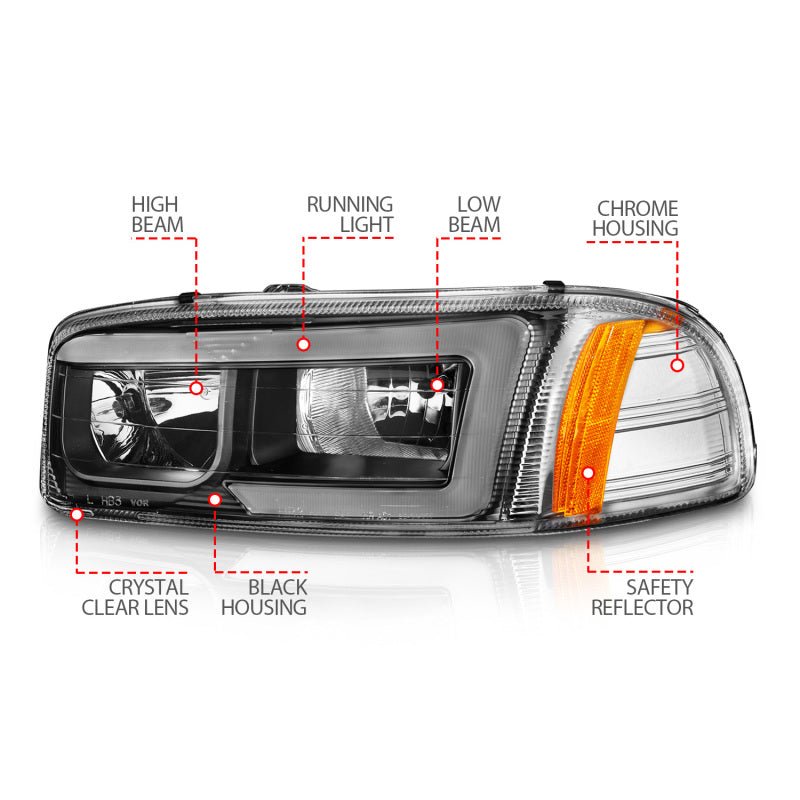 Anzo 99-17 GMC Sierra/Denali Headlights Black Amber (w/C Light Bars) - Crew Original