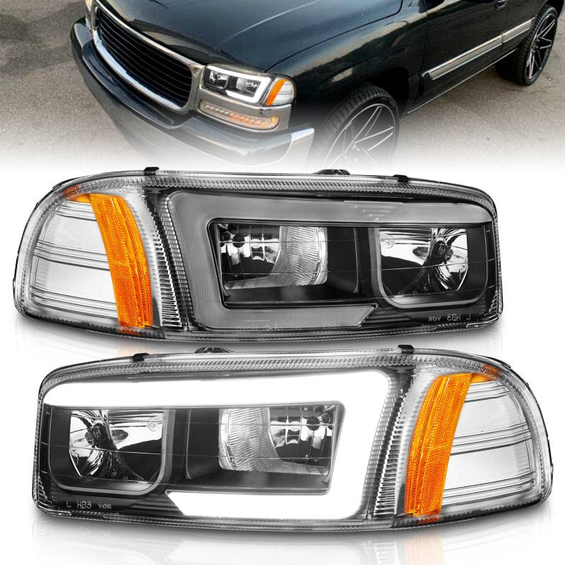 Anzo 99-17 GMC Sierra/Denali Headlights Black Amber (w/C Light Bars) - Crew Original