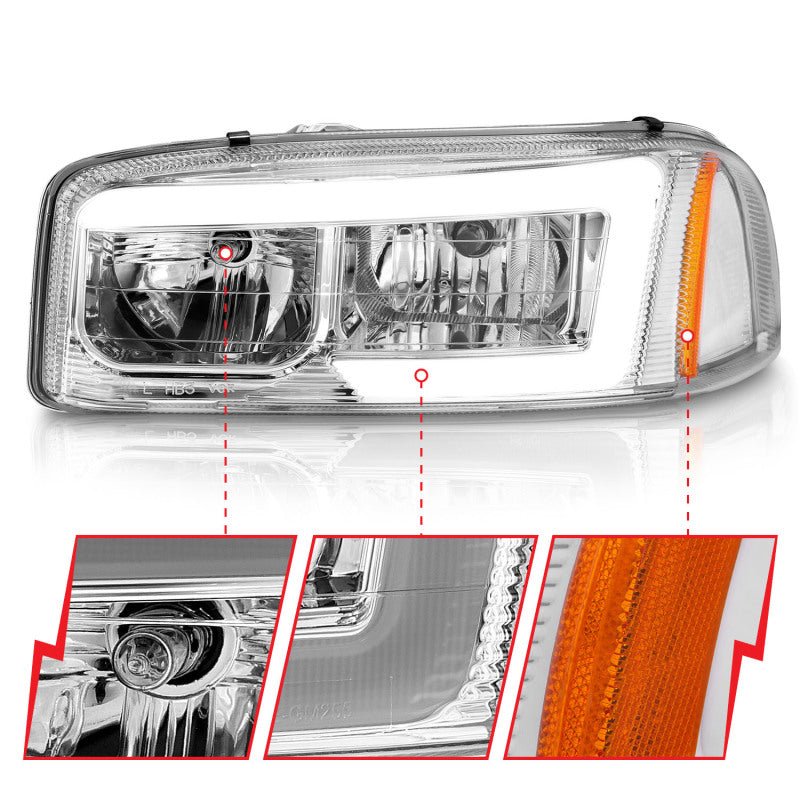 Anzo 99-17 GMC Sierra/Denali Headlights Chrome Amber (w/C Light Bars) - Crew Original