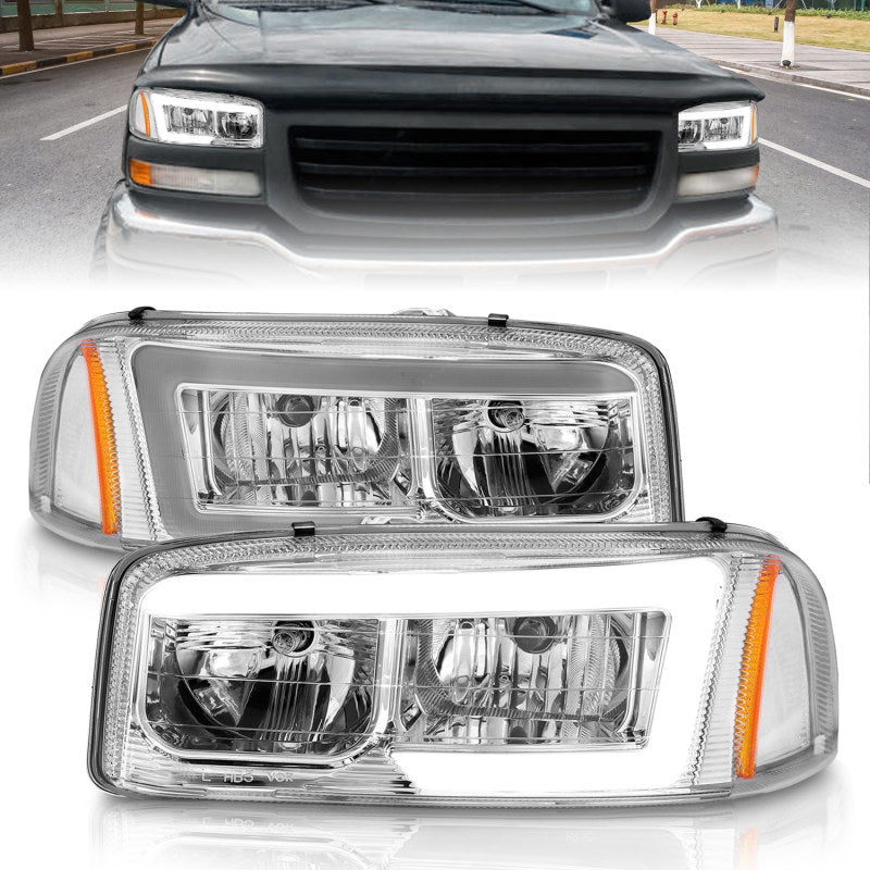 Anzo 99-17 GMC Sierra/Denali Headlights Chrome Amber (w/C Light Bars) - Crew Original